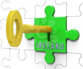 Ireland Property Or Real Estate Key Depicts Buying Or Renting. Realty And Development In Eire - 3d Illustration