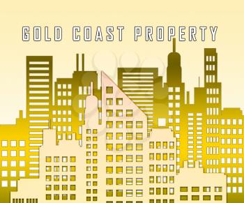 Gold Coast Property City Depicts Surfers Paradise Real Estate. Australian Houses And Apartments In Queensland - 3d Illustration