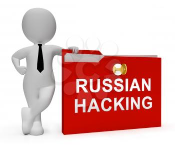 Russian Hacker Moscow Spy Campaign 3d Illustration Shows Ballot Vote Breach Alert Against Us Elections. Digital Online Hackers And Spying Warning