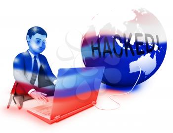 Russian Hacker Moscow Spy Campaign 3d Illustration Shows Ballot Vote Breach Alert Against Us Elections. Digital Online Hackers And Spying Warning