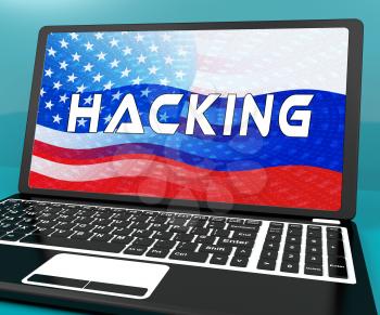 Russian Hacker Moscow Spy Campaign 3d Illustration Shows Ballot Vote Breach Alert Against Us Elections. Digital Online Hackers And Spying Warning