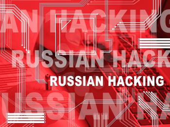 Russian Hacker Moscow Spy Campaign 2d Illustration Shows Ballot Vote Breach Alert Against Us Elections. Digital Online Hackers And Spying Warning