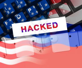 Keyboard Hacking Russian Hackers Online 3d Illustration Shows Laptop PC Breach Attack On United States Tech Computers In Elections