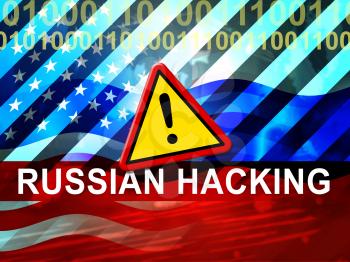 Russian Hacker Moscow Spy Campaign 3d Illustration Shows Ballot Vote Breach Alert Against Us Elections. Digital Online Hackers And Spying Warning