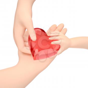 A family of hands keep the heart shape. 