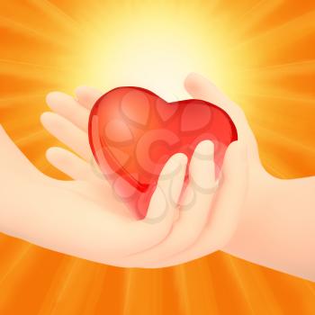 Valentine Couple. Making shape of Heart by their Hands. Happy Joyful Family. Love Concept. Heart Sign.  Valentines Day.