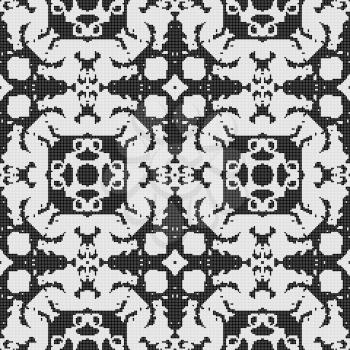 White lace curtain abstract seamless pattern on a black background.