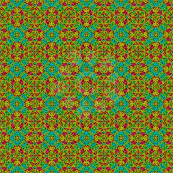 Kaleidoscope seamless abstract colorful background with star and circle shapes.