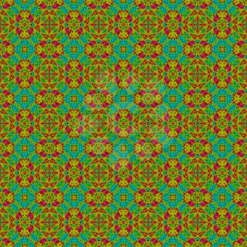 Kaleidoscope seamless abstract colorful background with star and circle shapes.