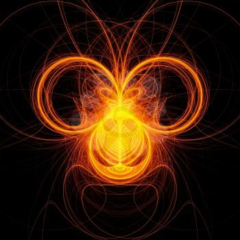 Abstract fractal orange symbol. Two orange circles look like fire sparks on long exposure.