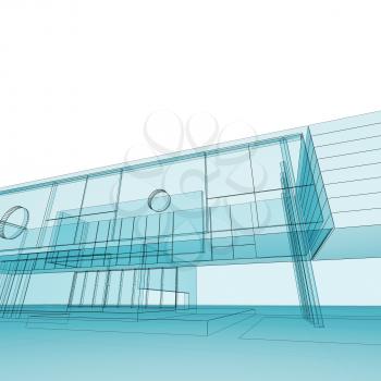 Blueprint on white. Building design and model my own 3d rendering
