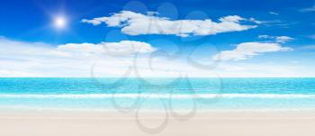 Tropical beach and ocean. Panoramic shot outdoor scene