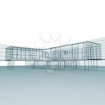 Blueprint on white. Building design and 3d rendering model my own