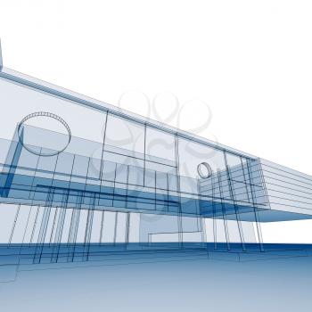 Blueprint on white. Building design and 3d rendering model my own