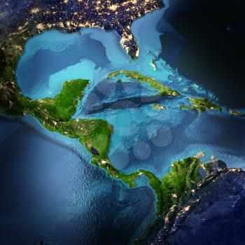 Central America. Elements of this image furnished by NASA. 3D rendering