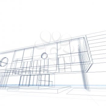 Blueprint on white. Building design and 3d rendering model my own