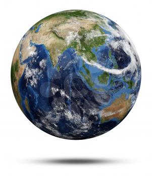 Planet Earth. Earth globe 3d render, maps courtesy of NASA