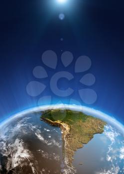 South America space view. Elements of this image furnished by NASA 3d rendering