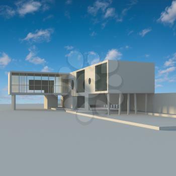 Minimalism style cottage. Building design and 3d model my own