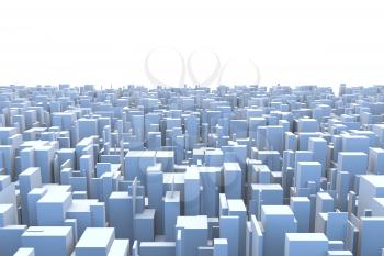 Abstract and generic 3d simple city blocks buildings skyscrapers skyline landscape.