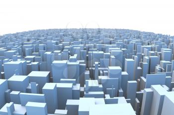 Abstract and generic 3d simple city blocks buildings skyscrapers skyline landscape.