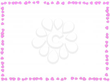 Valentine's Day abstract 3D frame or card made from small pink or rosy hearts on white background.