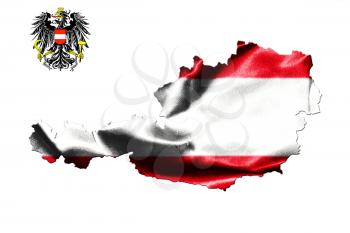 Map of Austria with national flag isolated on white  background With Coat Of Arms Eagle Emblem 