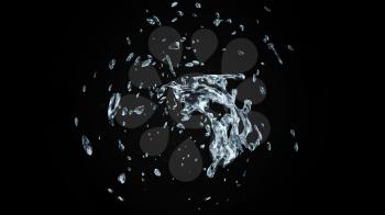 Watersplash On Black Background 3D Rendering