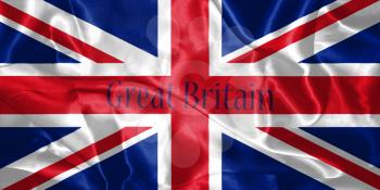 Great Britain Flag Blown in the Wind With Country Name Written On It 3D illustration