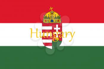 Hungarian National Flag With Coat Of Arms and Hungary Written On It 3D illustration 