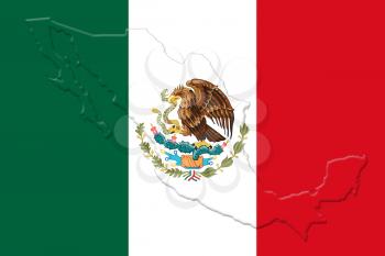 Mexican National Flag With Eagle Coat Of Arms and Mexican Map 3D Rendering