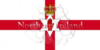 Northern Ireland Ulster Banner. Map With Flag And Country Name On It 3D illustration