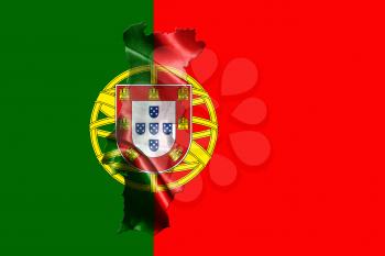 Portugal National Flag With Map Of Portugal On It 3D illustration