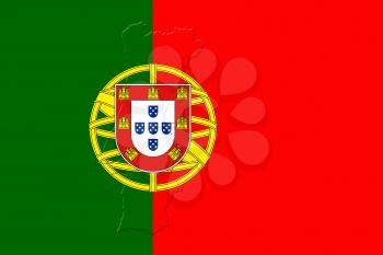 Portugal National Flag With Map Of Portugal On It 3D illustration