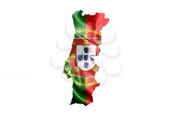 Portugal National Flag With Map Of Portugal Isolated On White Background 3D illustration