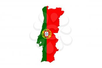 Portugal National Flag With Map Of Portugal Isolated On White Background 3D illustration