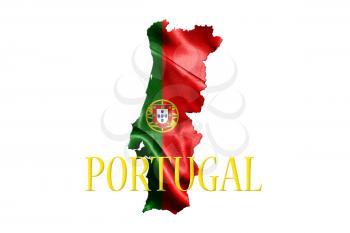 Portugal National Flag With Map Of Portugal And Name Of The Country Isolated On White Background 3D illustration