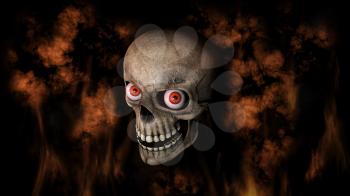 Human Skull With Eyes And Scary, Evil Look Halloween Concept 3D Rendering 