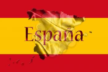 Spanish National Flag and Map With Country Name Written On It 3D illustration