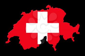 Map Of Switzerland And Flag On Black Background