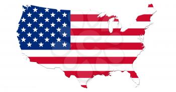 United States of America Map With American Flag Isolated On White Background 3D illustration