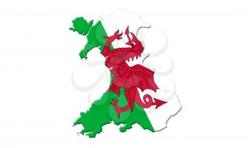 Map Of Wales With Flag Of Country On It Isolated On White Background 3D Illustration