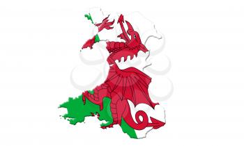 Map Of Wales With Flag Of Country On It Isolated On White Background 3D Illustration