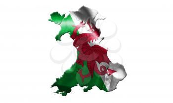 Map Of Wales With Flag Of Country On It Isolated On White Background 3D Illustration