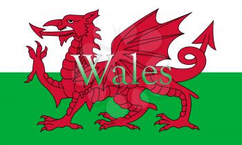 Wales National Flag With Country Name On It 3D illustration