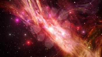 Universe with Galaxy, Stars and Colorful Nebula on Dark Starry Background