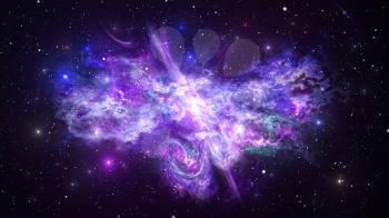 Universe with Galaxy, Stars and Colorful Nebula on Dark Starry Background