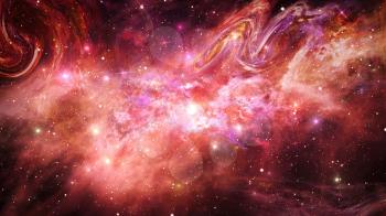 Universe with Galaxy, Stars and Colorful Nebula on Dark Starry Background