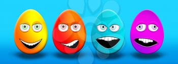 Easter Eggs With Eyes and Mouth Feeling Happy, Confused, Angry and Stupid 3D Illustration