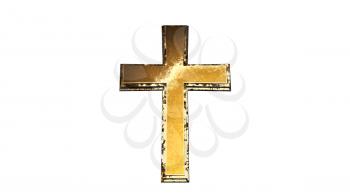 Golden Christian Cross Isolated on White Background 3D Rendering